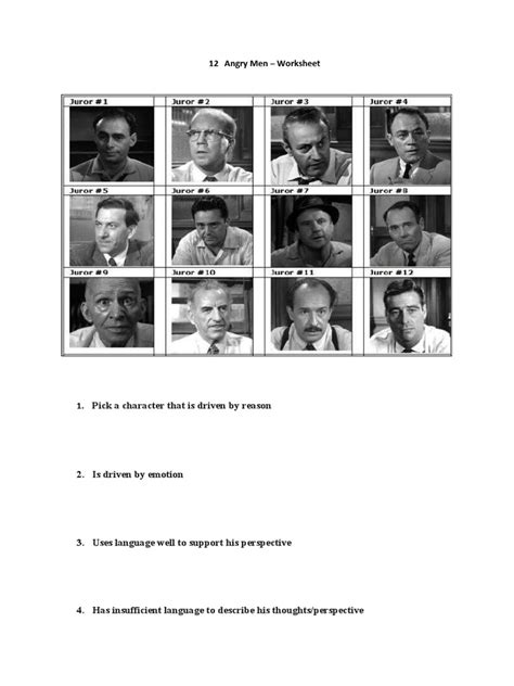 12 Angry Men Worksheet Pdf