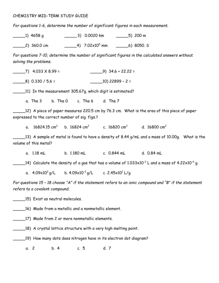 Chem 265 Midterm Exam 1 Study Guide Oneclass