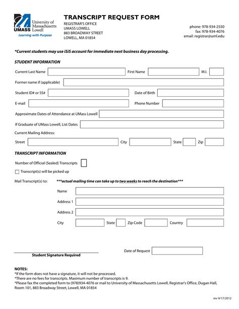 Fillable Online Umass Transcript Request Form Umass Transcript Request