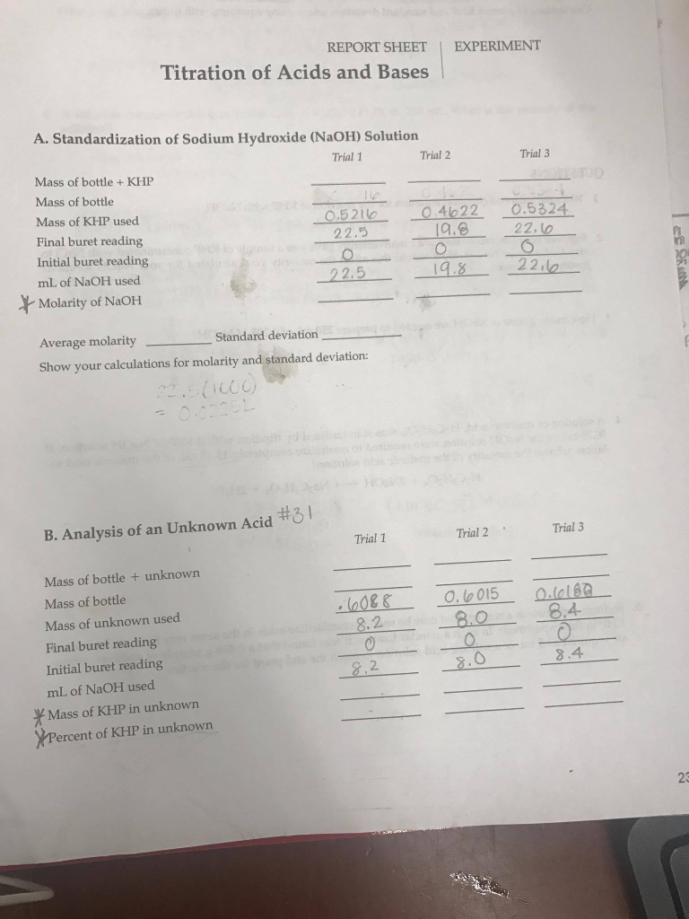 Get Answer Solve For The Molarity Of Naoh Mass Of Khp In Unknown