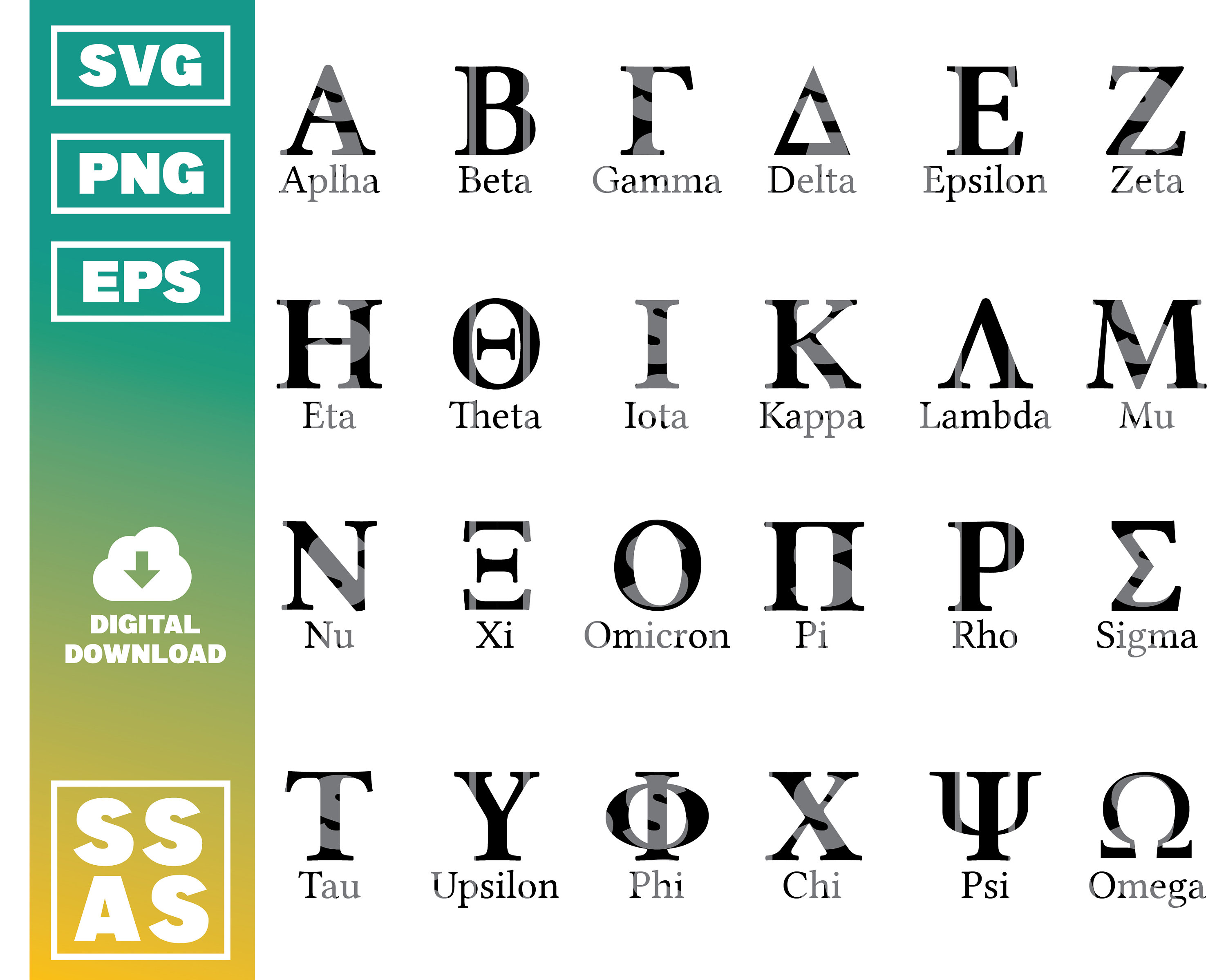 Greek Letters Cut Files Entire Alphabet Letters Svg Vector Art Clip Art Cut Files