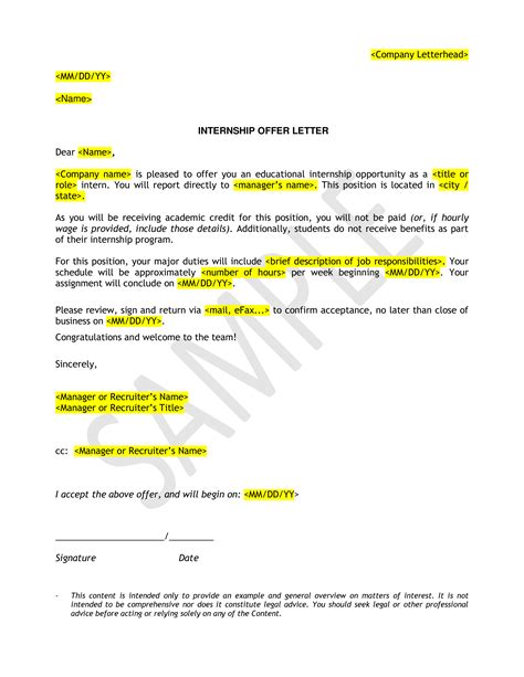 Internship Offer Letter Templates At Allbusinesstemplates Com