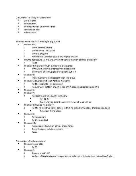 Intro To Poli Sci Theme Sheet Notes Documents To Study For Liberalism