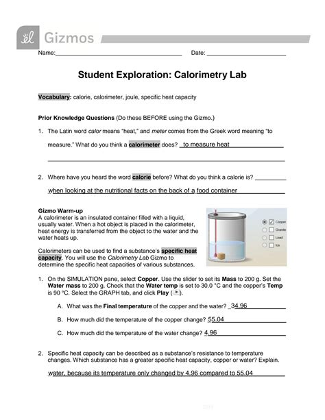 Lab Calorimetry And Specific Heat Virtual Lab Active At Nicole Alleman Blog