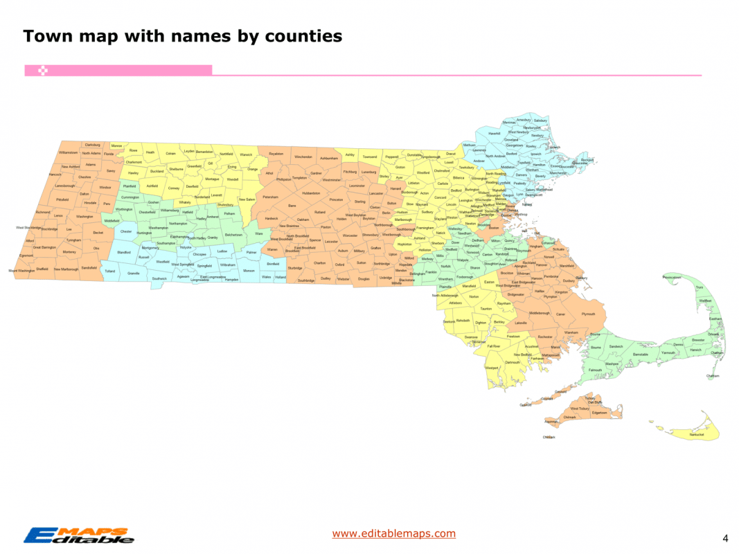 Massachusetts Town Map Editable Powerpoint Maps