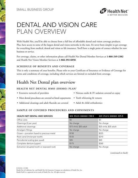 Pdf Dental And Vision Care Plan Overview Health Net Dental And