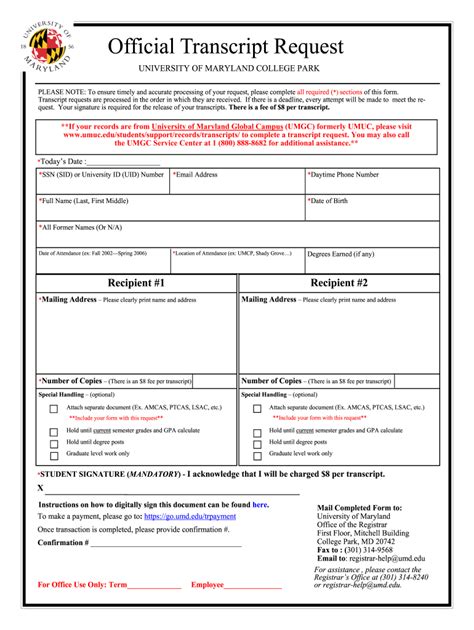 Request Official Transcript University Registrar