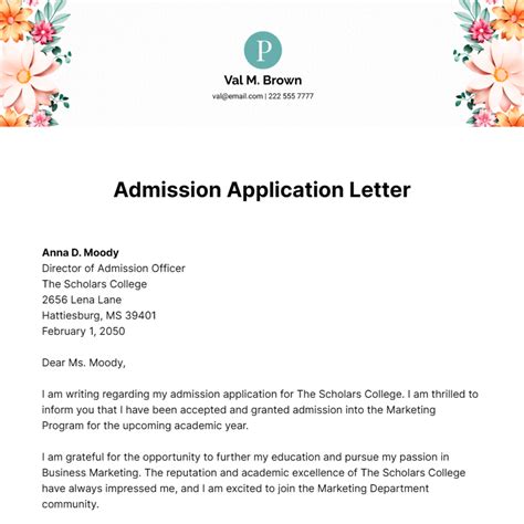 Sample Application Letter For College Admission Download Printable Pdf