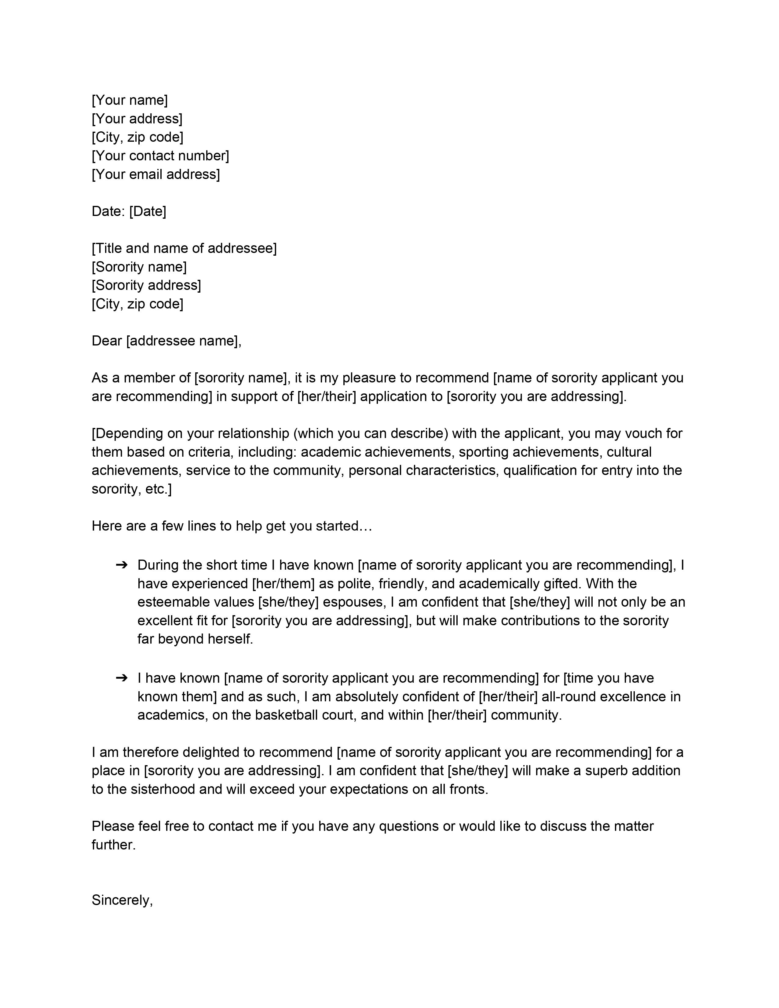 Sorority Recommendation Letter Sorority Recommendation Letter Template With Samples Sorority