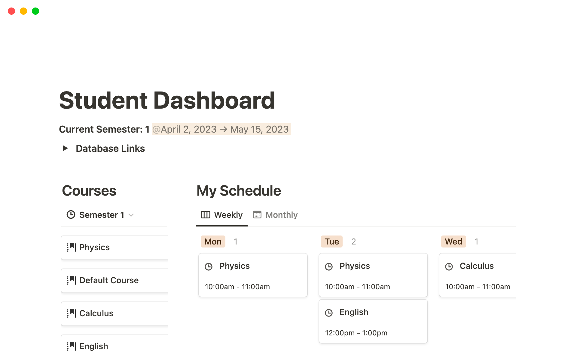 Student Dashboard Template Notion Marketplace