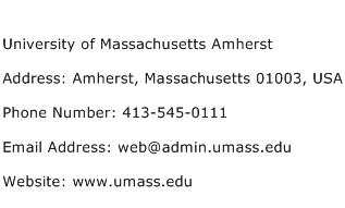 University Of Massachusetts Amherst Address Contact Number Of